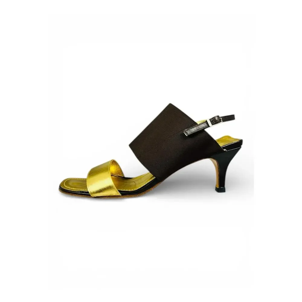 Chanel Vintage Gold Cap Toe Slingback Heels 38 Karl Lagerfeld 1999